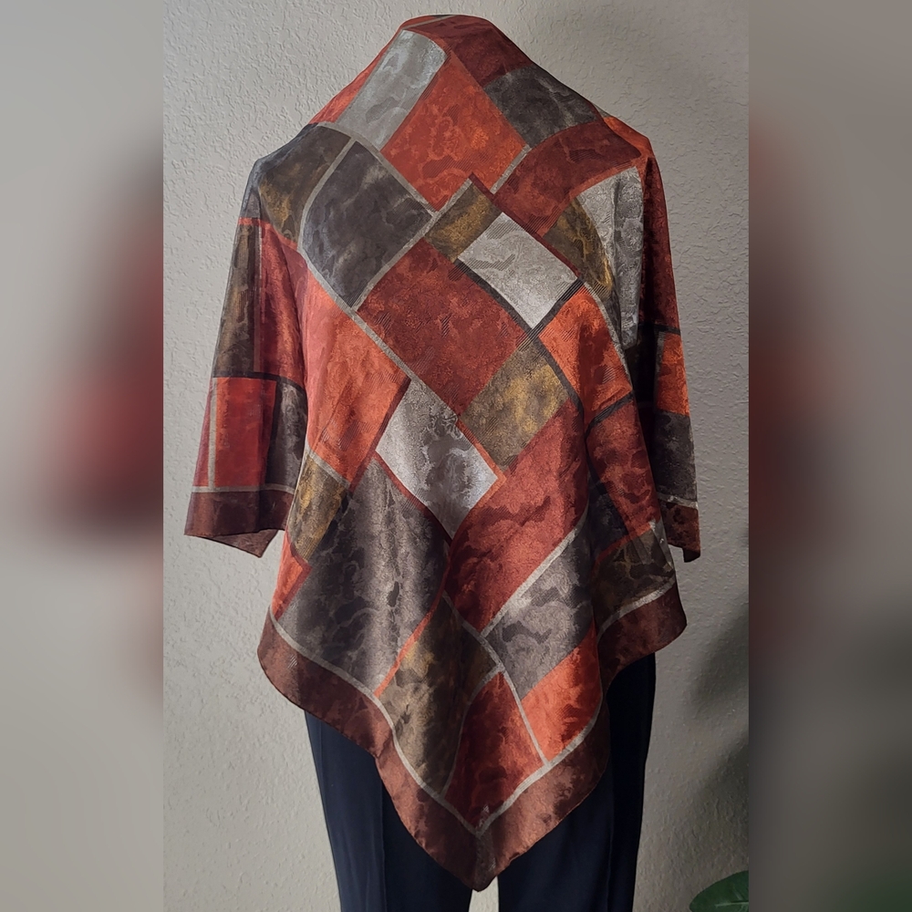 Chic Brown and Gray Geometric Scarf Wrap - 34 x 34 - Picture 8 of 9